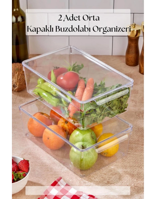 2 Li Kapaklı Buzdolabı Organizeri & Buzdolabı Düzenleyici 4,5 lt