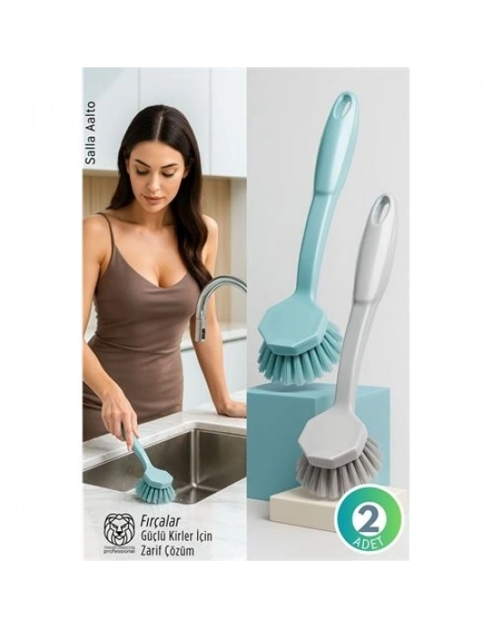 ® 2li Mutfak Lavabo ve Tencere Fırçası Seti - Çizmez Kıl Yapılı Ergonomik Bulaşık Yıkama Fırçası