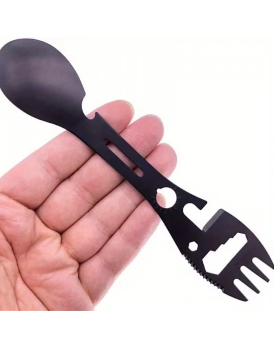 2li Paket Taktiksel Spork Kaşık Çatal - 5 Fonksiyonlu - Paslanmaz Çelik