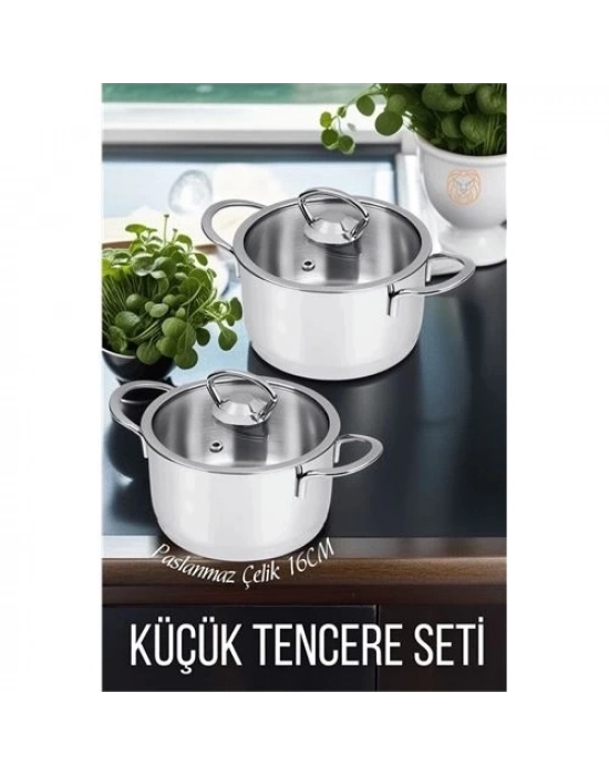 2 li Paslanmaz Çelik Tencere Seti 16 cm