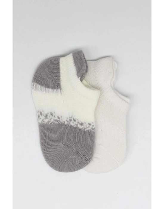 2Li Penye Sneakers Çorap 20105 Ekru Gri