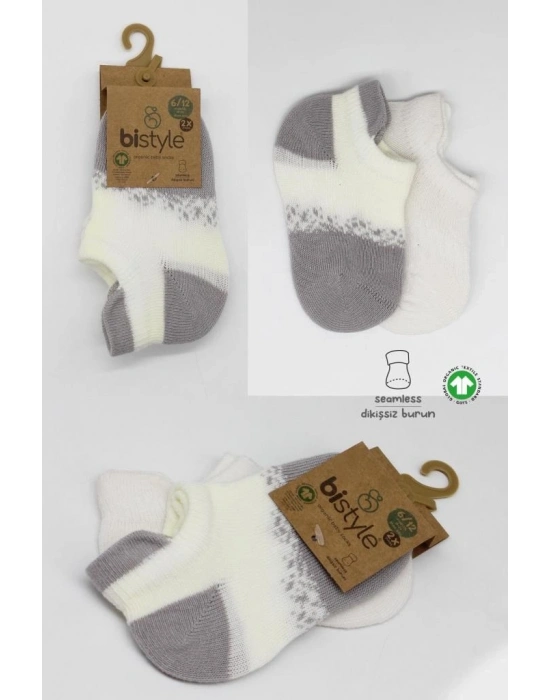 2Li Penye Sneakers Çorap 20105 Ekru Gri