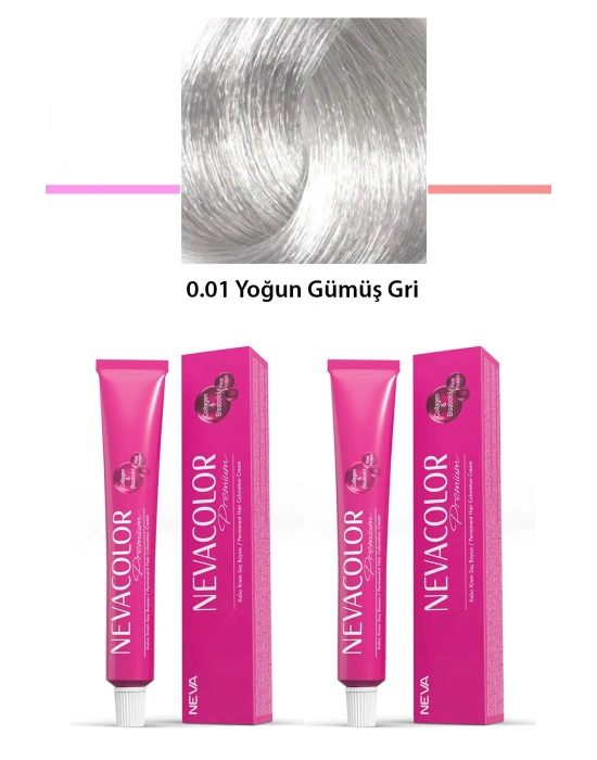 2 li Set Premium 0.01 Yoğun Gümüş Gri - Kalıcı Krem Saç Boyası 2 X 50 g Tüp