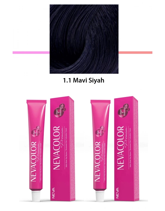 2 li Set Premium 1.1 Mavi Siyah - Kalıcı Krem Saç Boyası 2 X 50 g Tüp