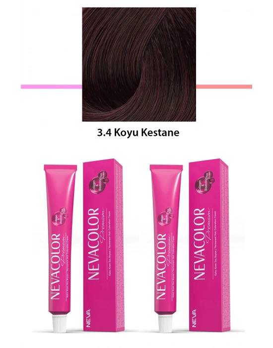 2 li Set Premium 3.4 Koyu Kestane - Kalıcı Krem Saç Boyası 2 X 50 g Tüp