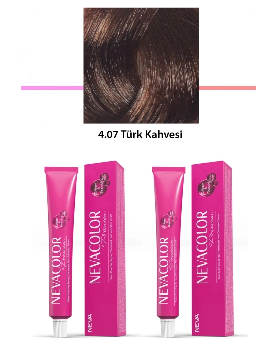 2 li Set Premium 4.07 Türk Kahvesi - Kalıcı Krem Saç Boyası 2 X 50 g Tüp