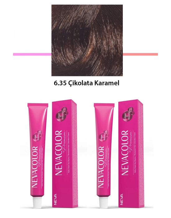 2 li Set Premium 6.35 Çikolata Karamel - Kalıcı Krem Saç Boyası 2 X 50 g Tüp