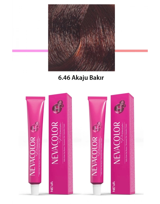2 li Set Premium 6.46 Akaju Bakır - Kalıcı Krem Saç Boyası 2 X 50 g Tüp