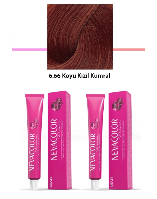 2 li Set Premium 6.66 Koyu Kızıl Kumral - Kalıcı Krem Saç Boyası 2 X 50 g Tüp