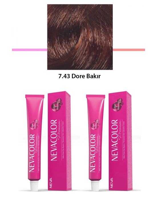 2 li Set Premium 7.43 Dore Bakır - Kalıcı Krem Saç Boyası 2 X 50 g Tüp