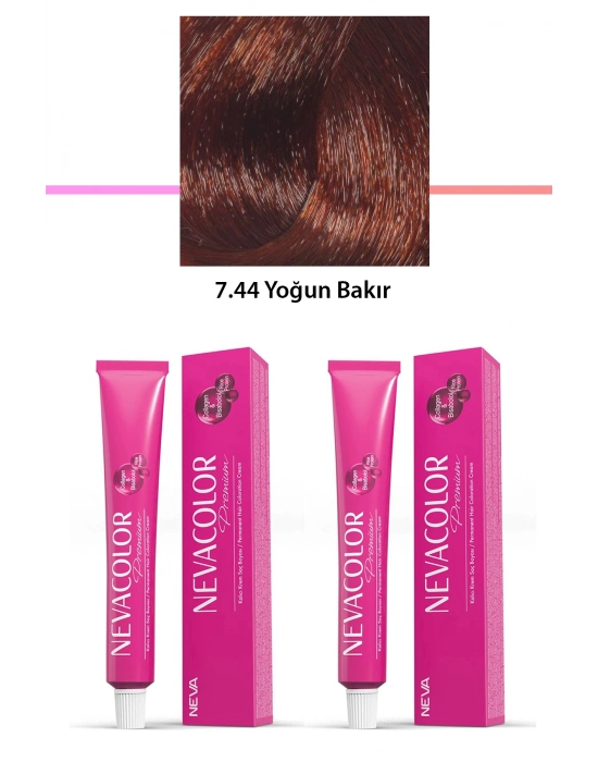 2 li Set Premium 7.44 Yoğun Bakır - Kalıcı Krem Saç Boyası 2 X 50 g Tüp