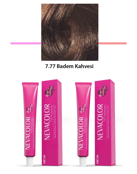2 li Set Premium 7.77 Badem Kahvesi - Kalıcı Krem Saç Boyası 2 X 50 g Tüp
