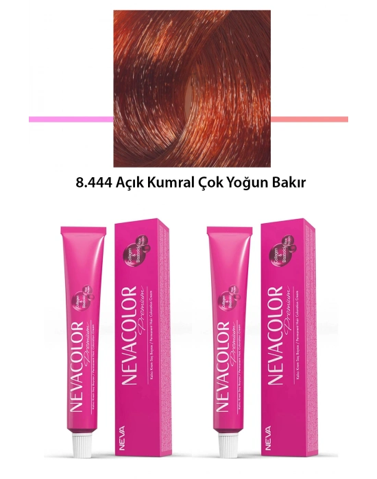 2 li Set Premium 8.444 Açık Kumral Çok Yoğun Bakır - Kalıcı Krem Saç Boyası 2 X 50 g Tüp