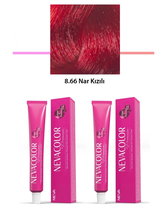 2 li Set Premium 8.66 Nar Kızılı - Kalıcı Krem Saç Boyası 2 X 50 g Tüp