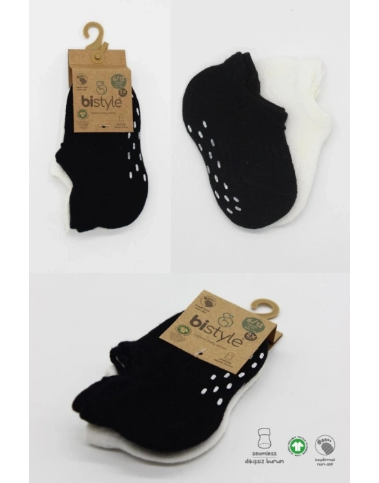 2Li Sneakers Kaymaz Basic Penye Çorap 20103 Siyah Ekru