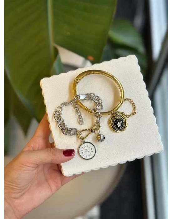 2li Zincirli Saat Bileklik - ÇOK RENKLİ