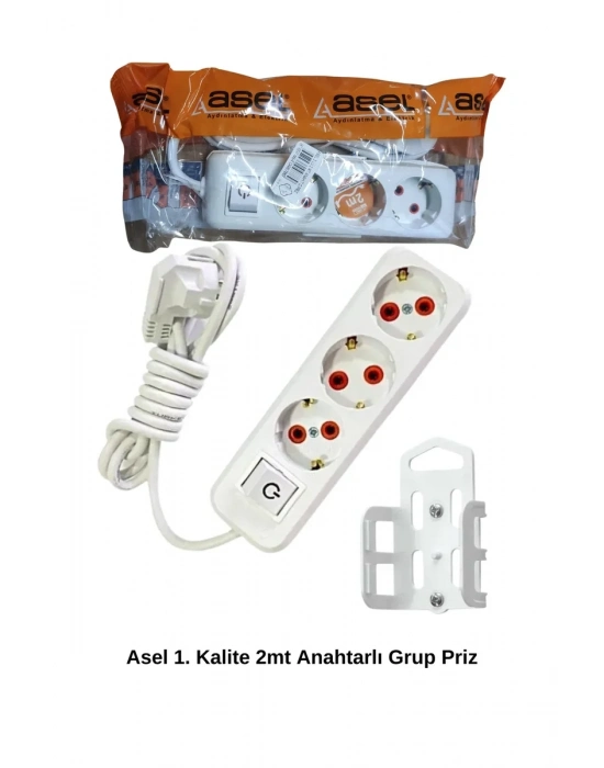 2 Metre Askı Aparatlı Anahtarlı 3lü Grup Priz Royaleks-68134