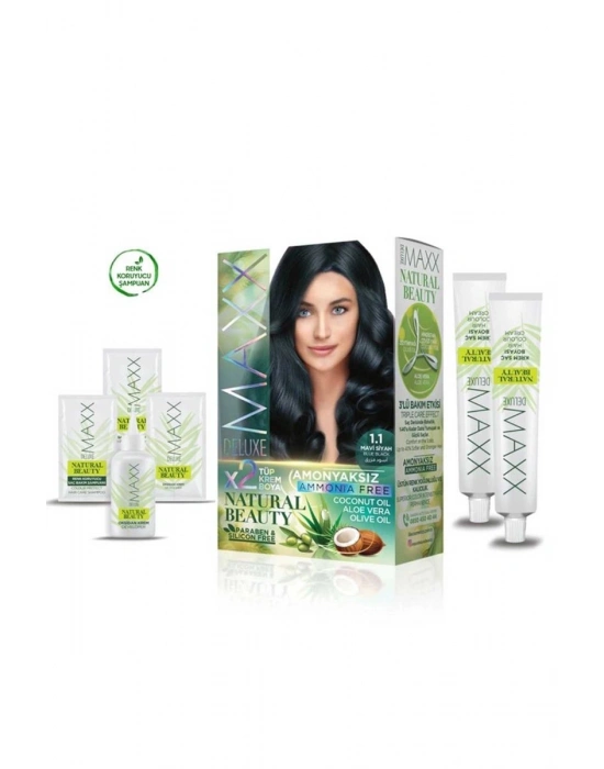 2 Paket Natural Beauty Amonyaksız Saç Boyası 1.1 Mavi Siyah