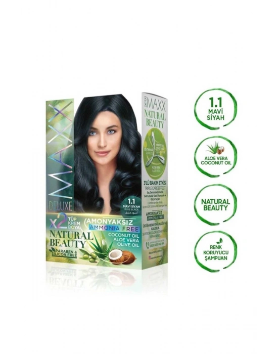 2 Paket Natural Beauty Amonyaksız Saç Boyası 1.1 Mavi Siyah