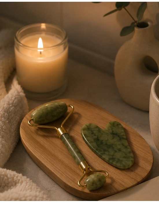 2 Parça Jade Stone Cilt Bakım Seti Şişkinlik Karşıtı Yüz Masajı