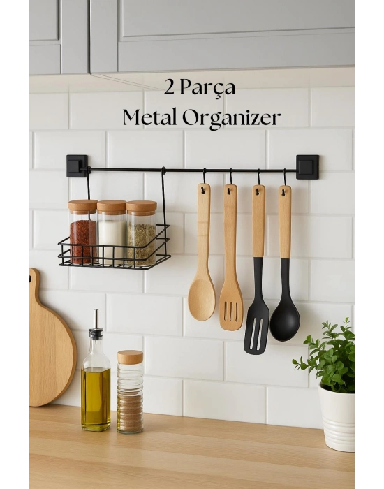2 Parça Metal Askılı Mutfak Organizeri & Mutfak Rafı & Sepet
