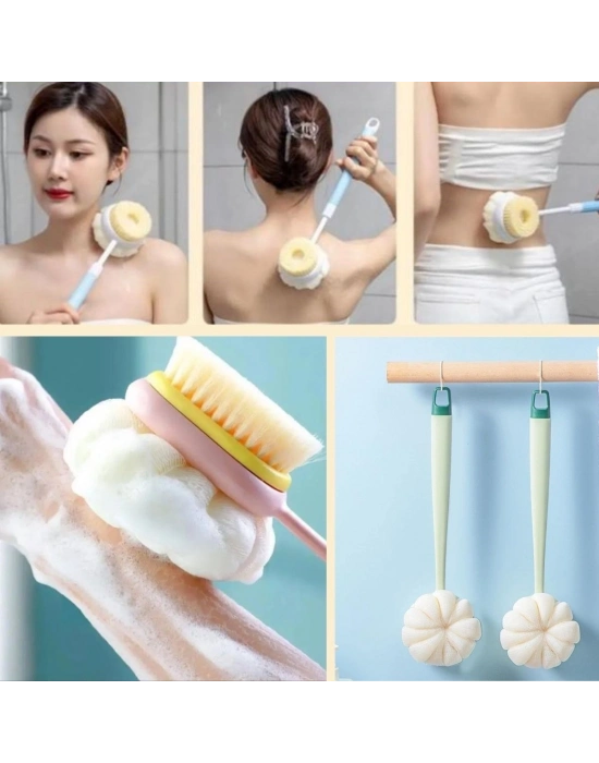 ®   2si 1 Arada Çift Taraflı Uzun Saplı Fırçalı Banyo Vücut Sırt Fırçası Banyo Lifi