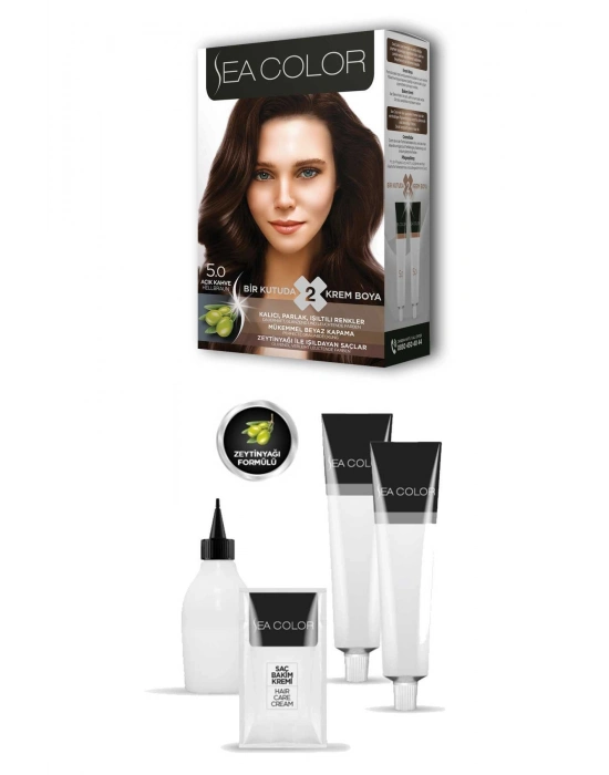 2 Tüp Krem Saç Boyası Seti Açık Kahve No:5.0