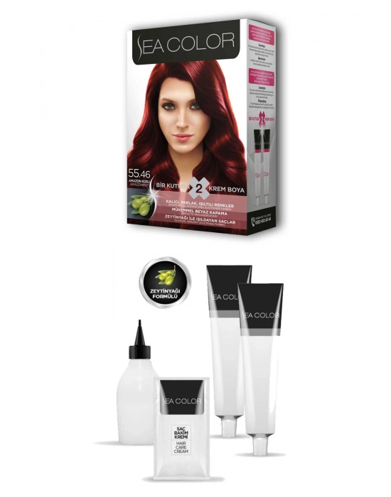 2 Tüp Krem Saç Boyası Seti Amazon Kızılı No:55.46