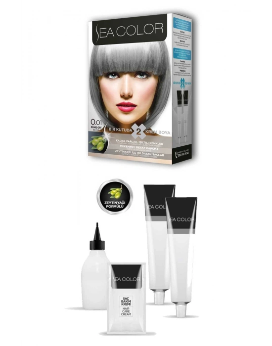 2 Tüp Krem Saç Boyası Seti Füme Gri No:0.01