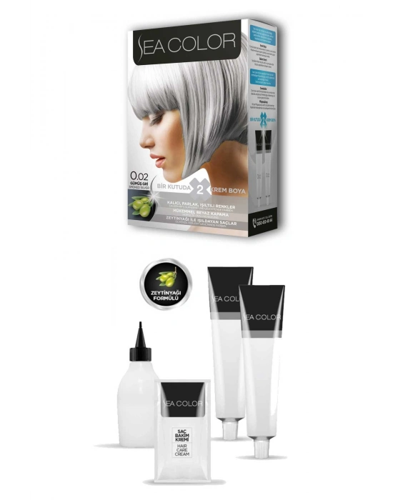 2 Tüp Krem Saç Boyası Seti Gümüş Gri No:0.02