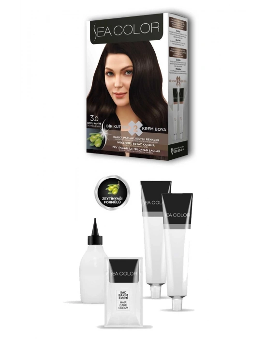 2 Tüp Krem Saç Boyası Seti Koyu Kahve No:3.0