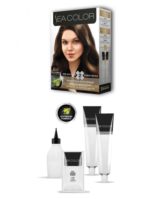 2 Tüp Krem Saç Boyası Seti Koyu Kumral No:6.0