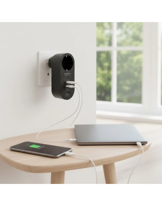 ®  2 USB,1 TYPE-C Girişli 1li Çocuk Korumalı,Isıya Karşı Dayanıklı 2500Watt Termal Akım Korumalı Priz