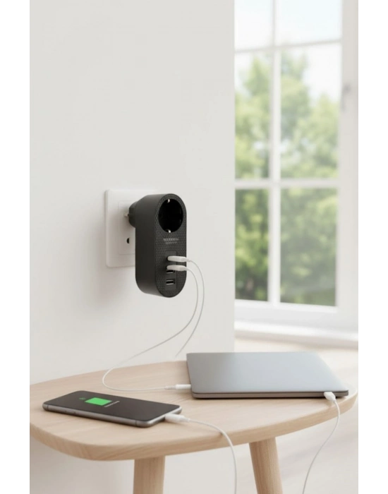 ®  2 USB,1 TYPE-C Girişli 1li Çocuk Korumalı,Isıya Karşı Dayanıklı 2500Watt Termal Akım Korumalı Priz