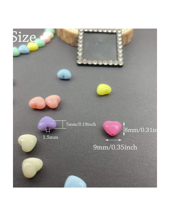 20 gr (100 adet) Şeker Rengi Akrilik Kalp Boncuklar Renkli Karışık Plastik Pastel Boncuklar Ara Boncuk Kalp Şekilli Kolye Bilezik için