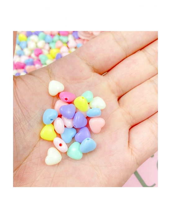20 gr (100 adet) Şeker Rengi Akrilik Kalp Boncuklar Renkli Karışık Plastik Pastel Boncuklar Ara Boncuk Kalp Şekilli Kolye Bilezik için