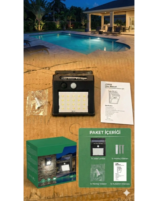 20 Ledli Hareket Sensörlü Dış Mekan Solar Lamba