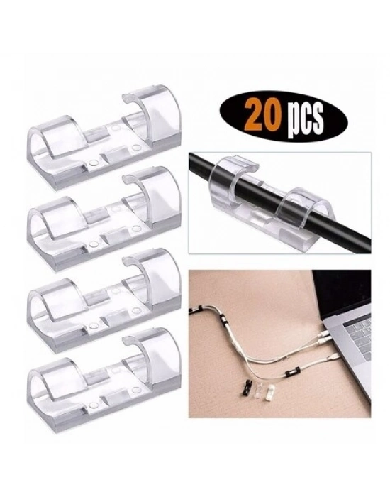 ® 20li Yapışkanlı Kablo Sabitleyici Şeffaf Klips