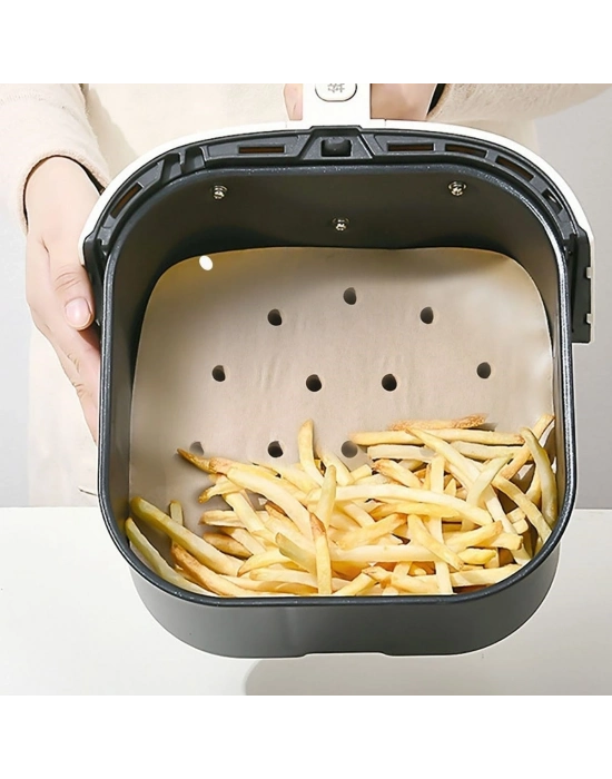 ®  200 Adet Air Fryer Pişirme Kağıdı Tek Kullanımlık Pişirme Kağıdı Delikli Kare Model