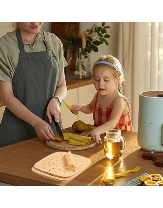 ®  200 Adet Air Fryer Pişirme Kağıdı Tek Kullanımlık Pişirme Kağıdı Delikli Kare Model