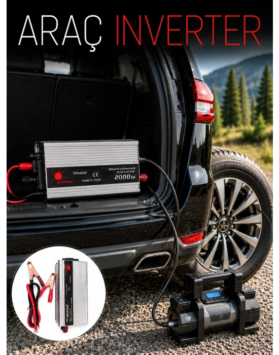 2000W Araç İnverter Aküden Güç Dönüştürücü Elektrik Üreten Taşınabilir