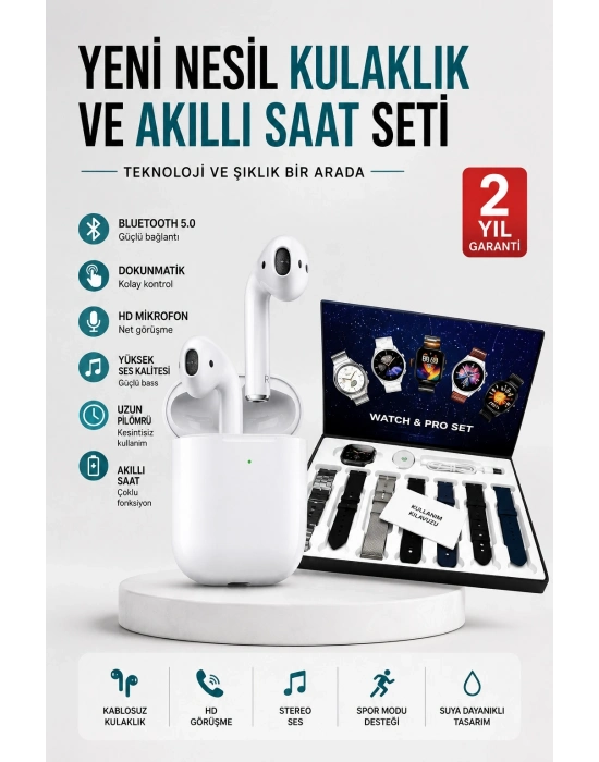 2025 Model Akıllı Saat ve 2.Nesil TWS Bluetooth Kulaklık Yüksek Ses Kaliteli