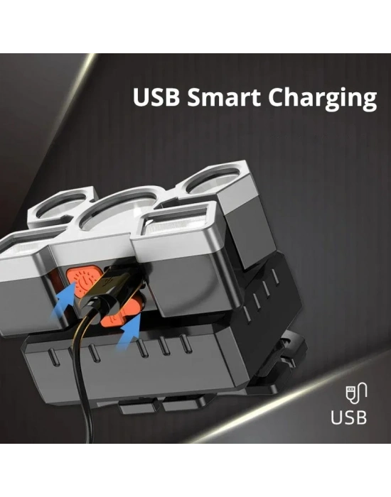 212 Model Şarjlı 5 Led 4 Modlu Cob Led Avcı Balıkçı Kamp Süper Kafa Lambası