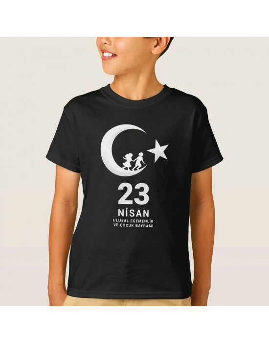 23 Nisan    ramı Baskılı Özel T-shirt - Siyah -