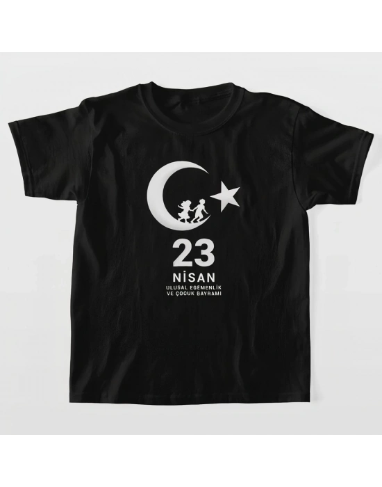 23 Nisan    ramı Baskılı Özel T-shirt - Siyah -