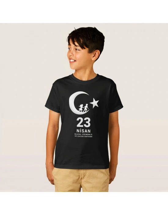 23 Nisan    ramı Baskılı Özel T-shirt - Siyah -