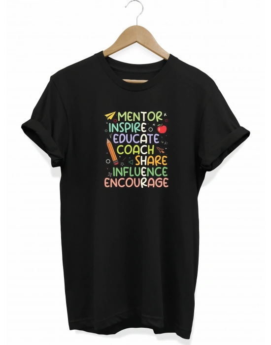 24 Kasım Öğretmenler Günü Hediye Temalı Oversize Bisiklet Yaka T-shirt - Siyah