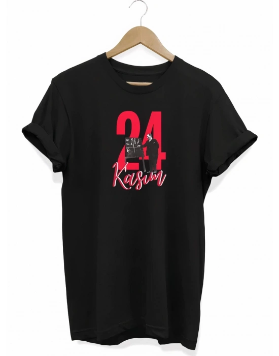24 Kasım Öğretmenler Günü Öğretmen Hediyesi Baskılı Oversize T-shirt - Siyah