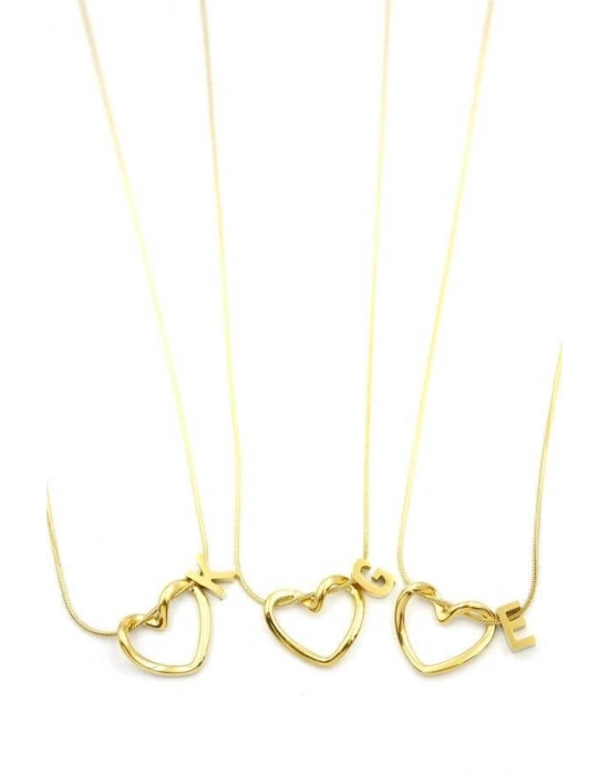 24lü Kalp Harf Kolye - Altın