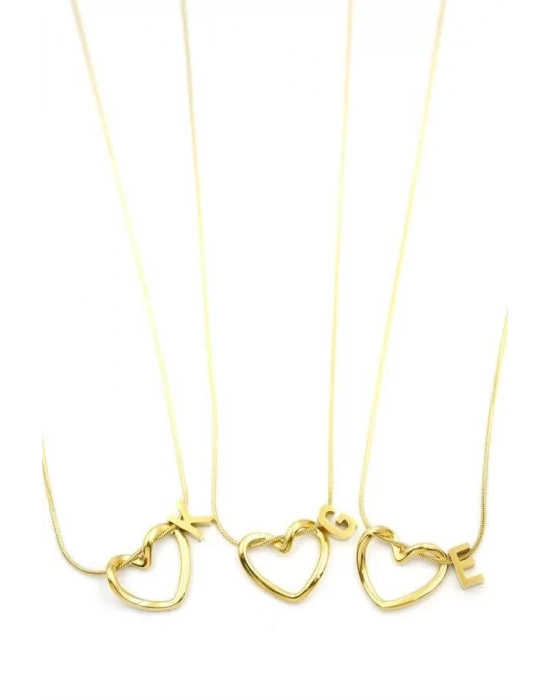 24lü Kalp Harf Kolye - Altın